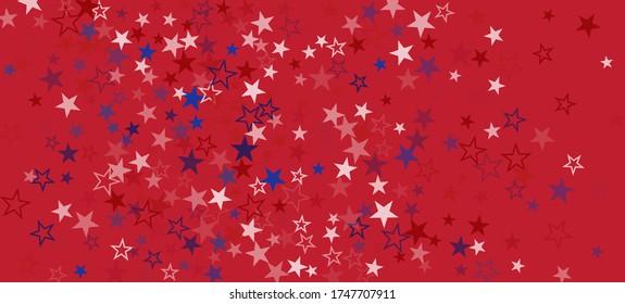 National American Stars Vector Background. USA President's Labor 11th of November 4th of July Independence Veteran's Memorial Day Texture. American Blue, Red, White Falling Stars. US Election Border.