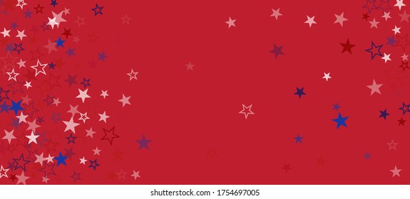 National American Stars Vector Background. USA 11th of November Memorial Labor Veteran's President's 4th of July Independence Day Banner. American Blue, Red, White Falling Stars. US Election Texture.