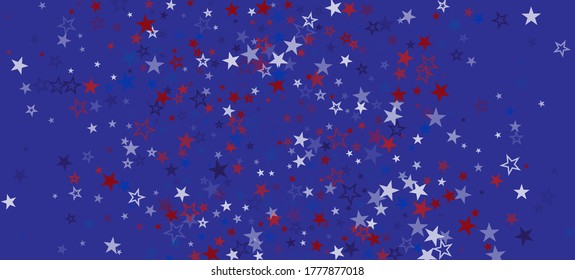 National American Stars Vector Background. USA Memorial Independence Veteran's 11th of November 4th of July Labor President's Day Texture. American Blue, Red, White Falling Stars. US Election Pattern.