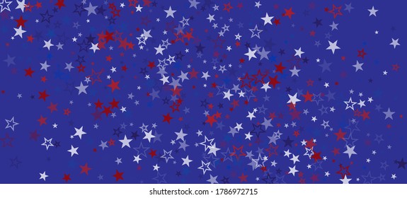 National American Stars Vector Background. USA Veteran's Memorial Independence Labor President's 11th of November 4th of July Day Texture. American Blue, Red, White Falling Stars. US Election Design.