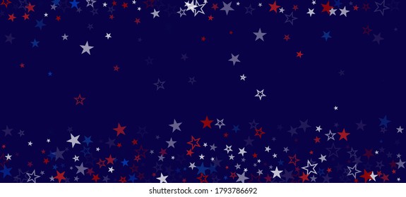 National American Stars Vector Background. USA 11th of November Labor Veteran's President's 4th of July Memorial Independence Day Pattern. American Blue, Red, White Falling Stars. US Election Design.