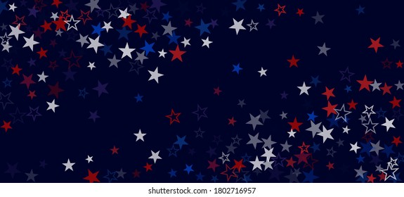 National American Stars Vector Background. USA Labor Veteran's Independence Memorial 4th of July President's 11th of November Day Design. US Election Banner. American Blue, Red, White Falling Stars.