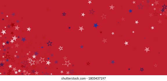 National American Stars Vector Background. USA 11th of November Independence President's 4th of July Memorial Labor Veteran's Day Pattern. US Election Frame. American Blue, Red, White Falling Stars.