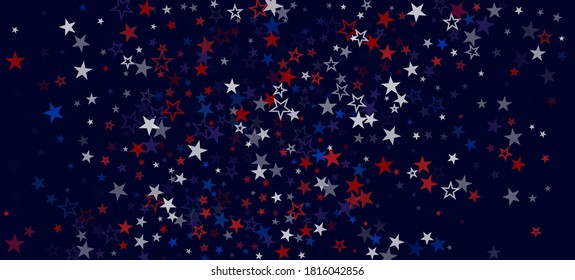 National American Stars Vector Background. USA Veteran's 11th of November President's Labor Memorial 4th of July Independence Day Banner. US Election Design. American Blue, Red, White Falling Stars.