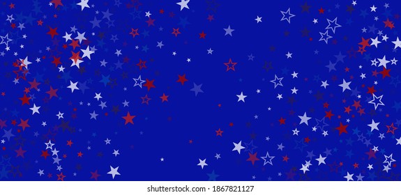National American Stars Vector Background. USA Veteran's 4th of July Memorial Labor Independence 11th of November President's Day Banner. American Blue, Red, White Falling Stars. US Election Border.