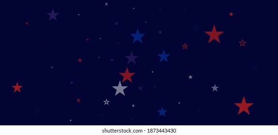 National American Stars Vector Background. USA 4th of July Memorial Independence Veteran's 11th of November President's Labor Day Frame. American Blue, Red, White Falling Stars. US Election Pattern.