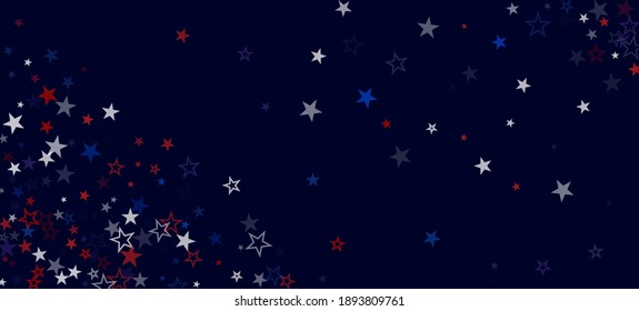 National American Stars Vector Background. USA Independence 4th Of July 11th Of November Labor Memorial President's Veteran's Day Frame. US Election Texture. American Blue, Red, White Falling Stars.