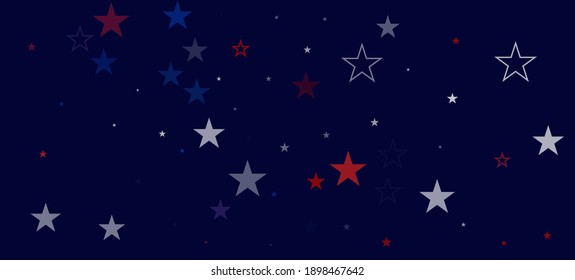 National American Stars Vector Background. USA Independence Veteran's 11th of November Memorial President's Labor 4th of July Day Pattern. US Election Border. American Blue, Red, White Falling Stars.