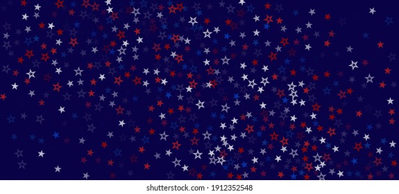 National American Stars Vector Background. USA Veteran's Memorial 4th of July Independence Labor President's 11th of November Day Frame. American Blue, Red, White Falling Stars. US Election Border.