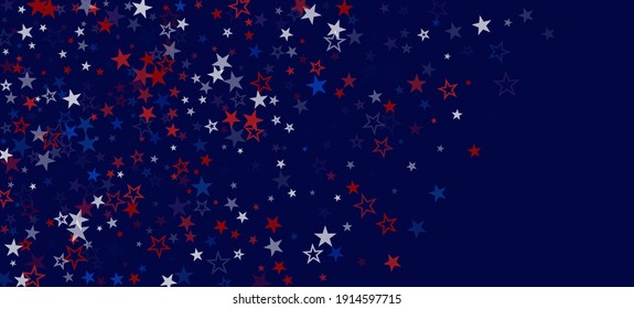 National American Stars Vector Background. USA President's 4th Of July Independence Memorial Labor 11th Of November Veteran's Day Texture. American Blue, Red, White Falling Stars. US Election Border.
