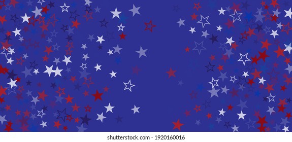National American Stars Vector Background. USA Memorial 11th of November 4th of July President's Independence Veteran's Labor Day Pattern. American Blue, Red, White Falling Stars. US Election Border.