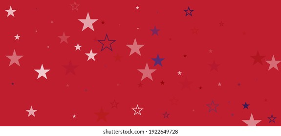 National American Stars Vector Background. USA Veteran's 4th of July Labor Independence Memorial 11th of November President's Day Texture. American Blue, Red, White Falling Stars. US Election Frame.