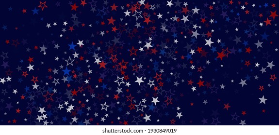 National American Stars Vector Background. USA Independence 11th of November Veteran's President's Labor Memorial 4th of July Day Banner. American Blue, Red, White Falling Stars. US Election Pattern.