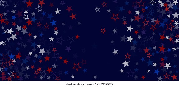 National American Stars Vector Background. USA Labor 11th of November President's Independence Veteran's 4th of July Memorial Day Design. American Blue, Red, White Falling Stars. US Election Pattern.