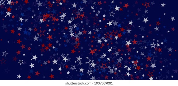 National American Stars Vector Background. USA Labor Independence 4th of July Memorial Veteran's President's 11th of November Day Design. US Election Border. American Blue, Red, White Falling Stars.