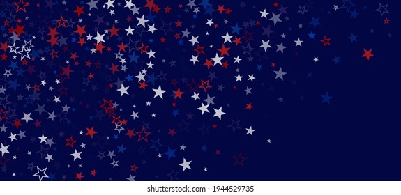 National American Stars Vector Background. USA Independence Labor 4th of July Memorial 11th of November Veteran's President's Day Pattern. American Blue, Red, White Falling Stars. US Election Banner.