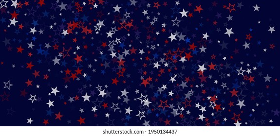 National American Stars Vector Background. USA Independence Memorial President's Veteran's 4th of July 11th of November Labor Day Texture. US Election Pattern. American Blue, Red, White Falling Stars.