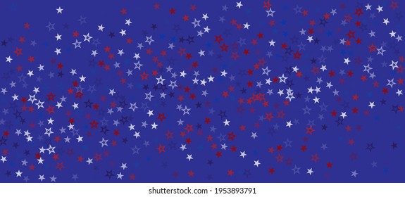 National American Stars Vector Background. USA Veteran's 11th of November President's Memorial Independence 4th of July Labor Day Design. American Blue, Red, White Falling Stars. US Election Frame.