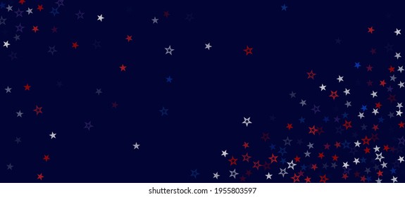 National American Stars Vector Background. USA Labor President's 11th of November 4th of July Veteran's Independence Memorial Day Border. US Election Design. American Blue, Red, White Falling Stars.