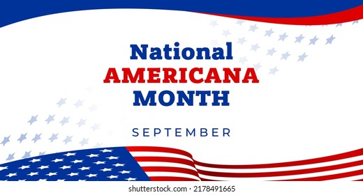 National americana month. Vector web banner, poster, card for social media and networks. Greeting with text National americana month, september. American flag pattern on white background.