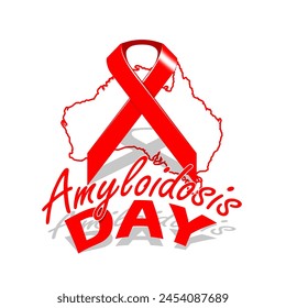 National Amyloidosis Day event banner. Red ribbon with line art of an Australian map on white background to commemorate on May 8th in Australia