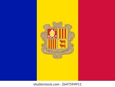 Bandeira nacional de Andorra. Bandeira de Andorra. Europa. Ilustração em 3D.