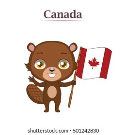 National animal beaver with Canadian flag
