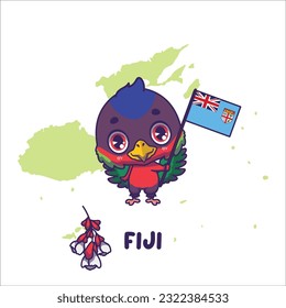 La historia de los animales collaron la bandera de Fiji. Tagimoucia de flor nacional mostrada en la parte inferior izquierda