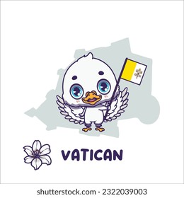 National animal dove holding the flag of Vatican. National flower lily displayed on bottom left