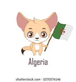 National animal fennec fox holding the flag of Algeria