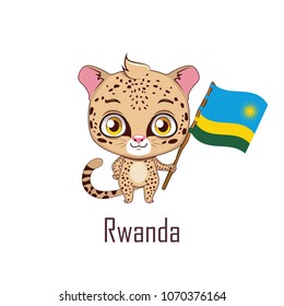 National animal leopard holding the flag of Rwanda