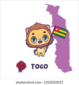 National animal lion holding the flag of Togo. National flower rose displayed on bottom left