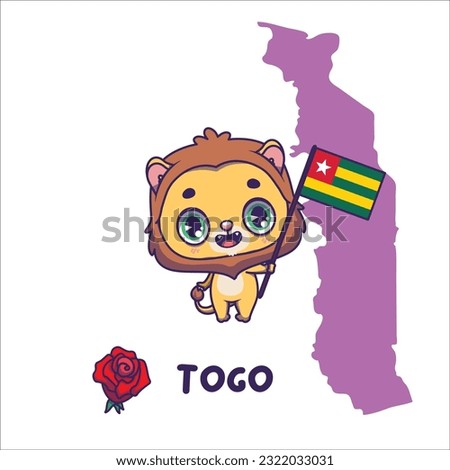 National animal lion holding the flag of Togo. National flower rose displayed on bottom left