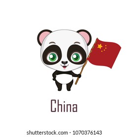 National animal panda holding the flag of China