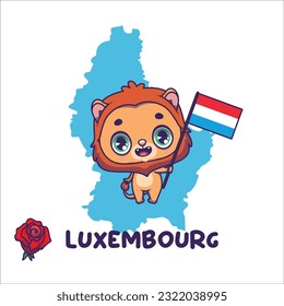 National animal red lion holding the flag Luxembourg  National flower rose displayed bottom left