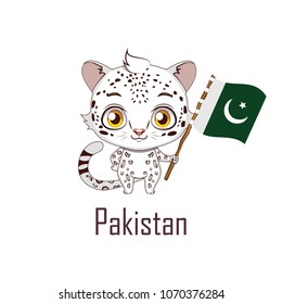 National animal snow leopard holding the flag of Pakistan