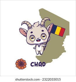 National animal white goat holding the flag of Chad. National flower gerbera displayed on bottom left