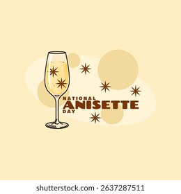 National Anisette Day to celebrate on July 2nd. A glass of anisette drink made from anise spice on bright yellow background. Drink event banner.