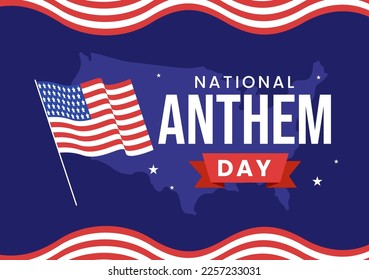 National Anthem Day on March 3 Illustration with United States of America Flag for Web Banner or Landing Page in Flat Cartoon Hand Drawn Template