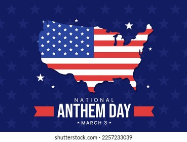 National Anthem Day on March 3 Illustration with United States of America Flag for Web Banner or Landing Page in Flat Cartoon Hand Drawn Template