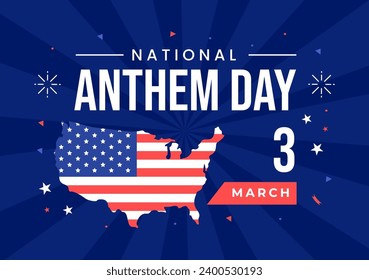 National Anthem Day Vector Illustration on March 3 with United States of America Flag in National Holiday Flat Cartoon Background Design