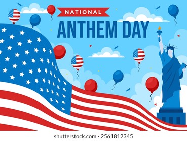 National Anthem Day Vector Illustration on March 3 Featuring the United States of America Flag in a National Holiday Flat Cartoon Background Design