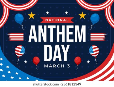 National Anthem Day Vector Illustration on March 3 Featuring the United States of America Flag in a National Holiday Flat Cartoon Background Design