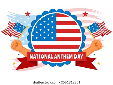 National Anthem Day Vector Illustration on March 3 Featuring the United States of America Flag in a National Holiday Flat Cartoon Background Design