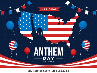 National Anthem Day Vector Illustration on March 3 Featuring the United States of America Flag in a National Holiday Flat Cartoon Background Design