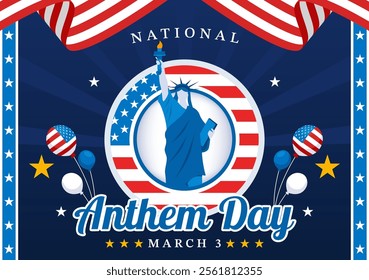 National Anthem Day Vector Illustration on March 3 Featuring the United States of America Flag in a National Holiday Flat Cartoon Background Design