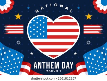 National Anthem Day Vector Illustration on March 3 Featuring the United States of America Flag in a National Holiday Flat Cartoon Background Design