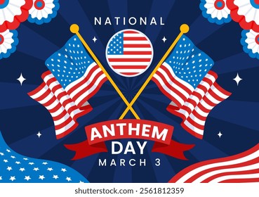 National Anthem Day Vector Illustration on March 3 Featuring the United States of America Flag in a National Holiday Flat Cartoon Background Design