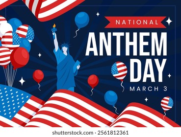 National Anthem Day Vector Illustration on March 3 Featuring the United States of America Flag in a National Holiday Flat Cartoon Background Design