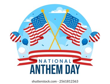 National Anthem Day Vector Illustration on March 3 Featuring the United States of America Flag in a National Holiday Flat Cartoon Background Design